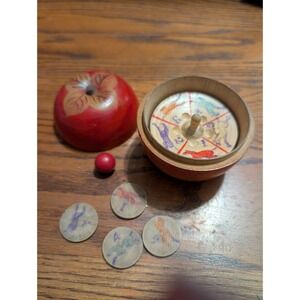Antique Carved Wood Apple Box Steeplechase Horse Racing Game Early 20th Roulette
